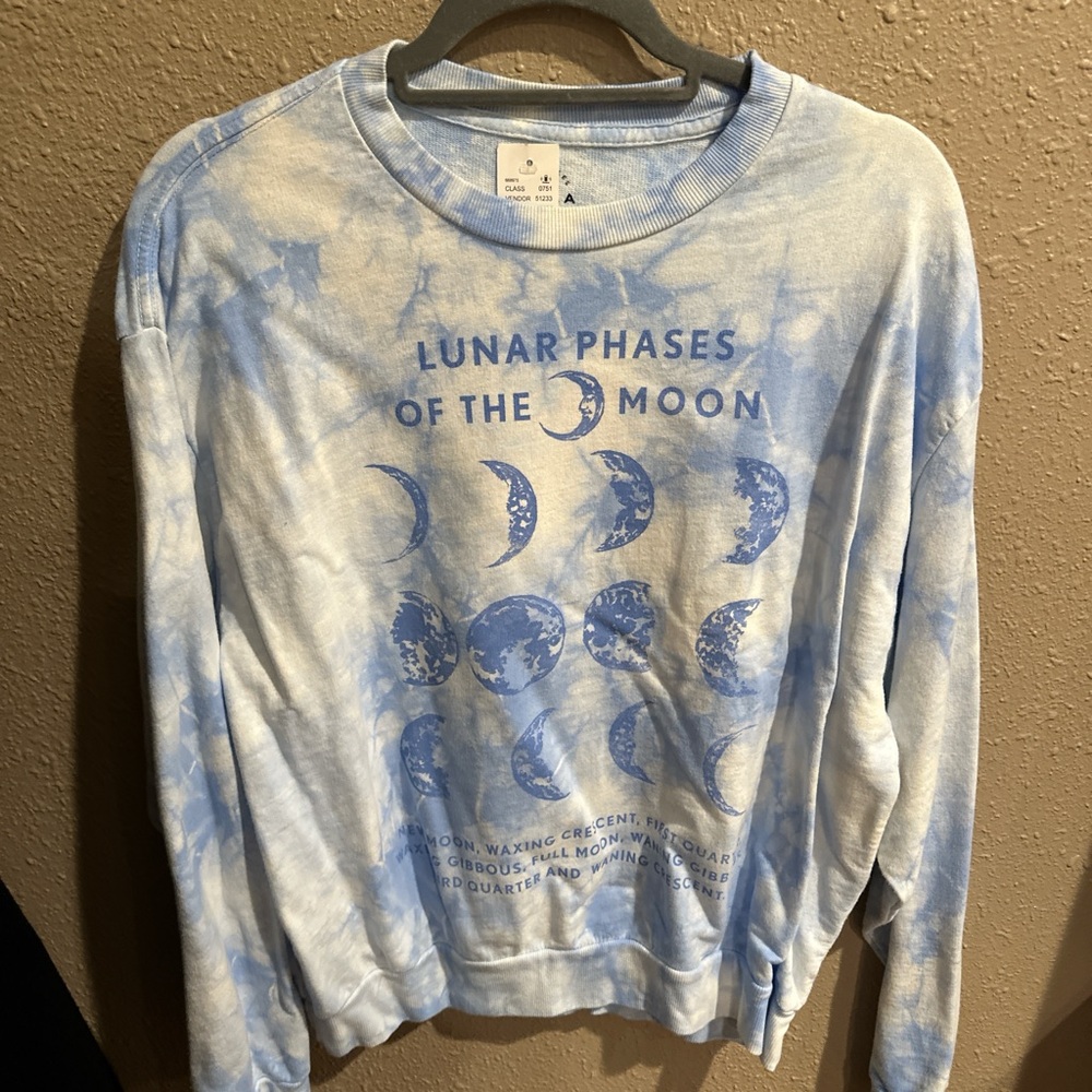 PacSun Blue Tie-Dye Lunar Phases Sweatshirt